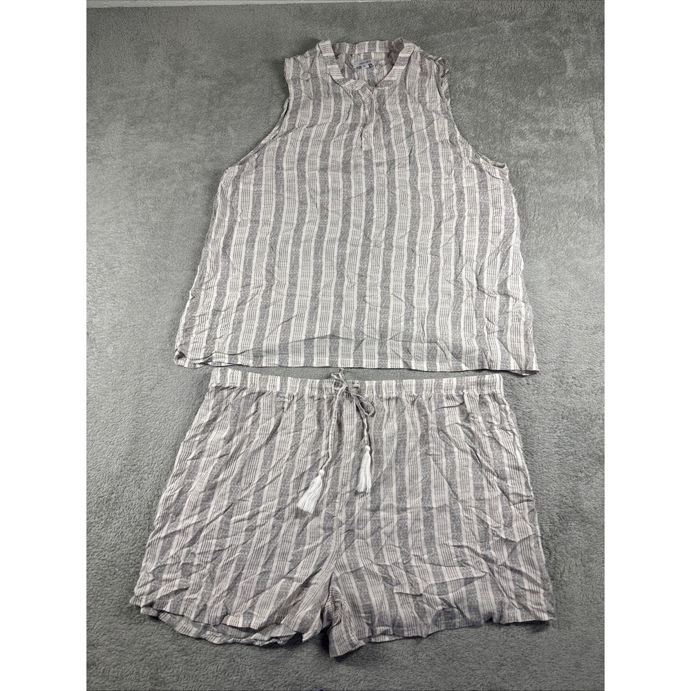 JONES NEW YORK Women's Striped 2 Pc Pajama Set Sleeveless Top w/Shorts Sz XL
